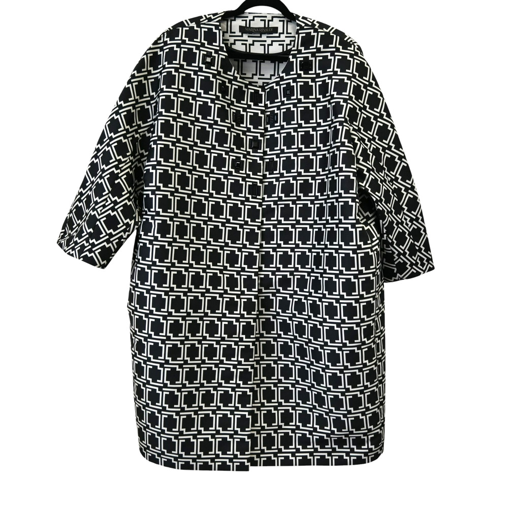 Marina Rinaldi Geometric Faded Black Pale Gray Overcoat Estimated Size XXLarge